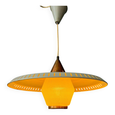 Lampe à suspension vintage en verre opalin émaillé Louis Kalff