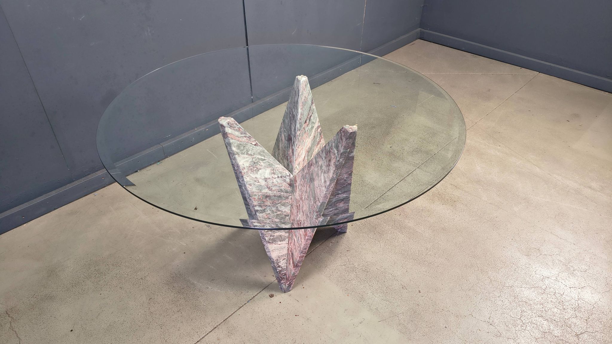 Architectural marble and glass dining table, 1970s