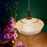 Suspension vintage lampshade in frosted yellow and gold glass