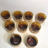 Service ancien jus carafe et ses 9 verres verre moulé orange