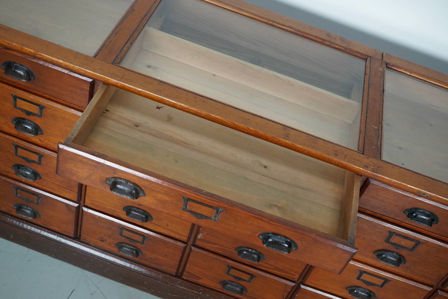 Large Pitch Pine Jewelry Counter/Cabinet, Paris, France, 1930s