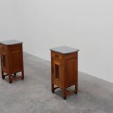 Rare pair of Art Nouveau nightstands with copper plaquette by Geo Verbanck,