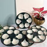 Assiettes à huître en barbotine vertes et blanches