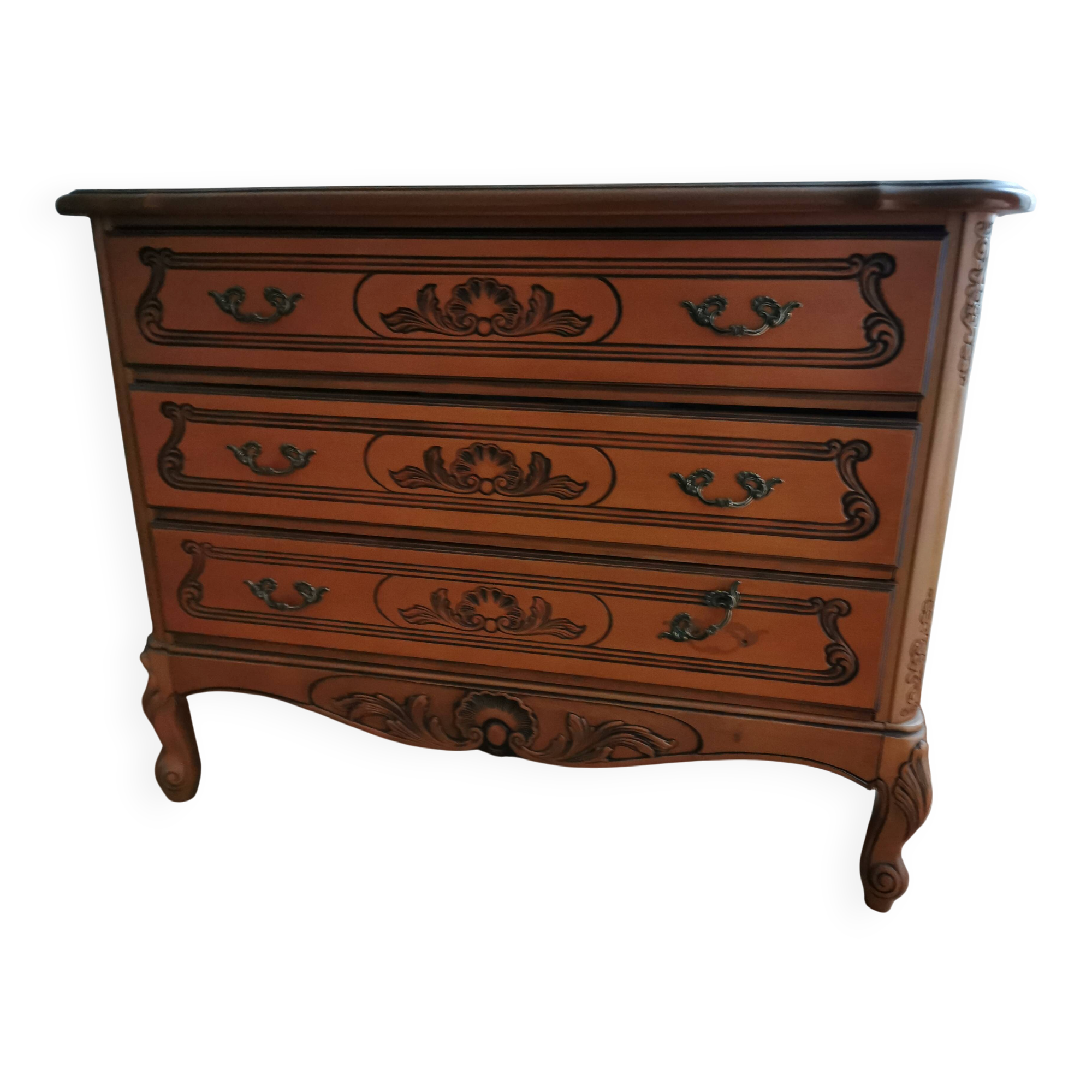 Commode 3 tiroirs de style Louis XV en bois massif