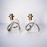 Pair of pretzel candlesticks by Dorothy Thorpe, Lucite and gilt brass, 1970s