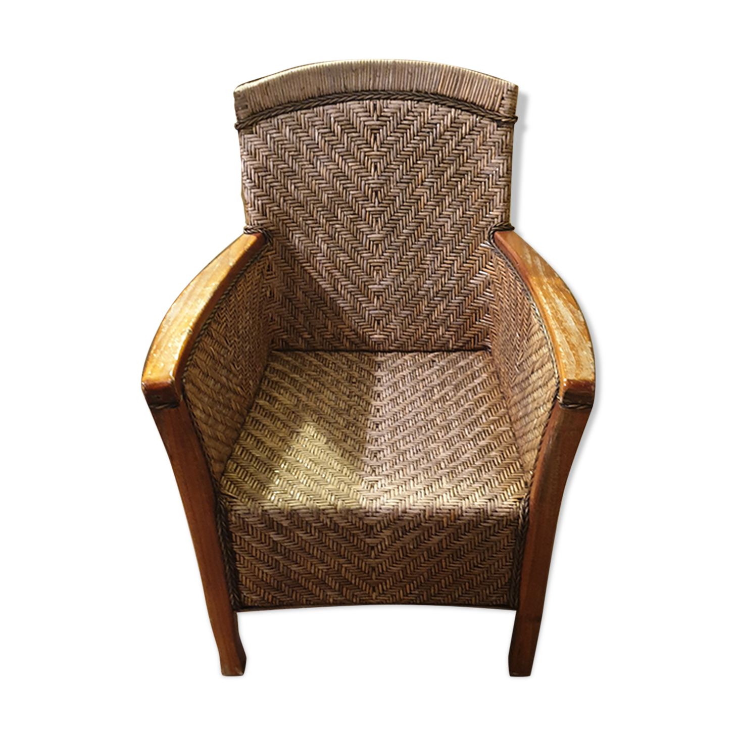 Rattan and wood armchair