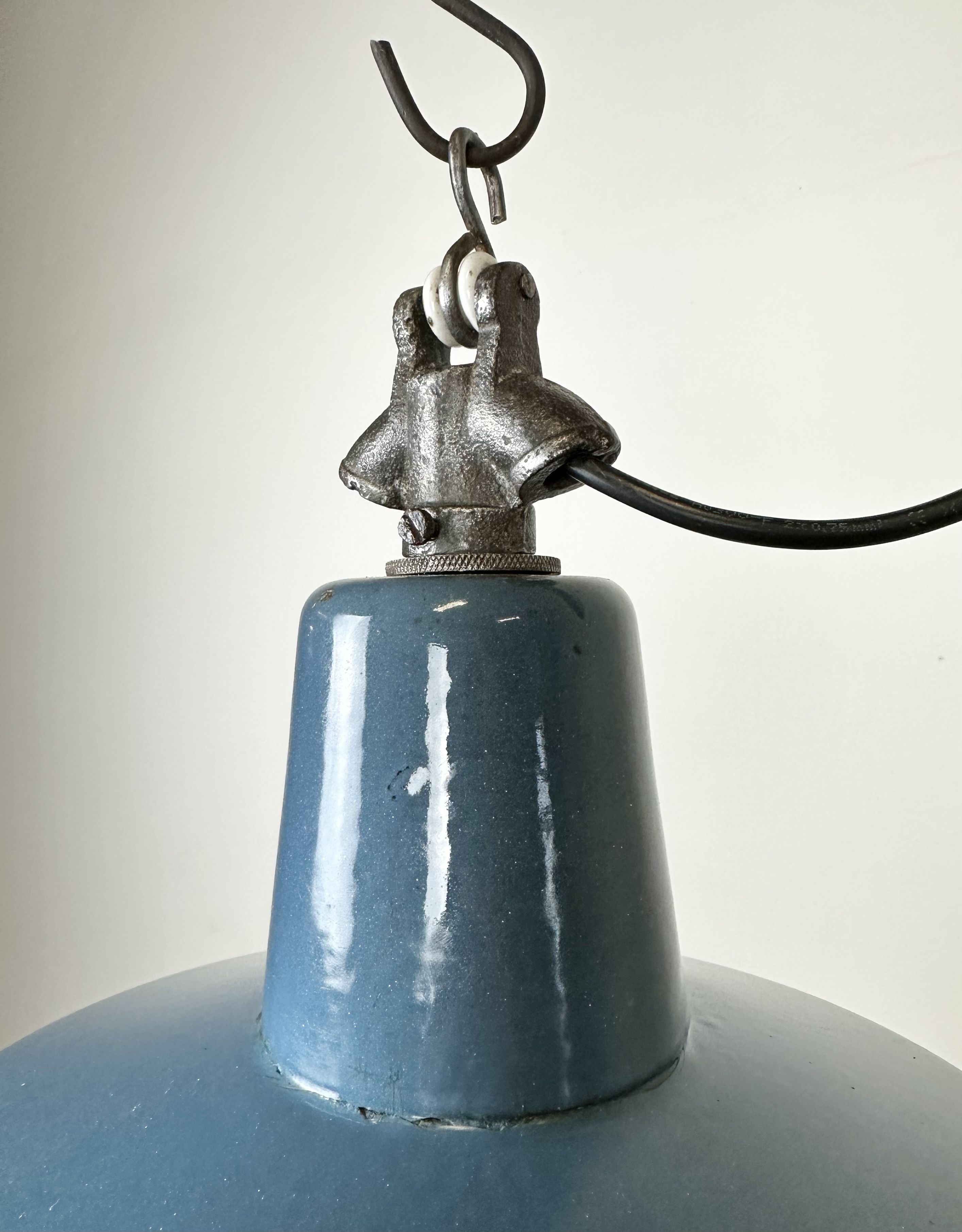 Industrial Blue Enamel Factory Lamp with Cast Iron Top, 1960s