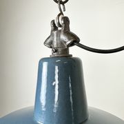 Industrial Blue Enamel Factory Lamp with Cast Iron Top, 1960s
