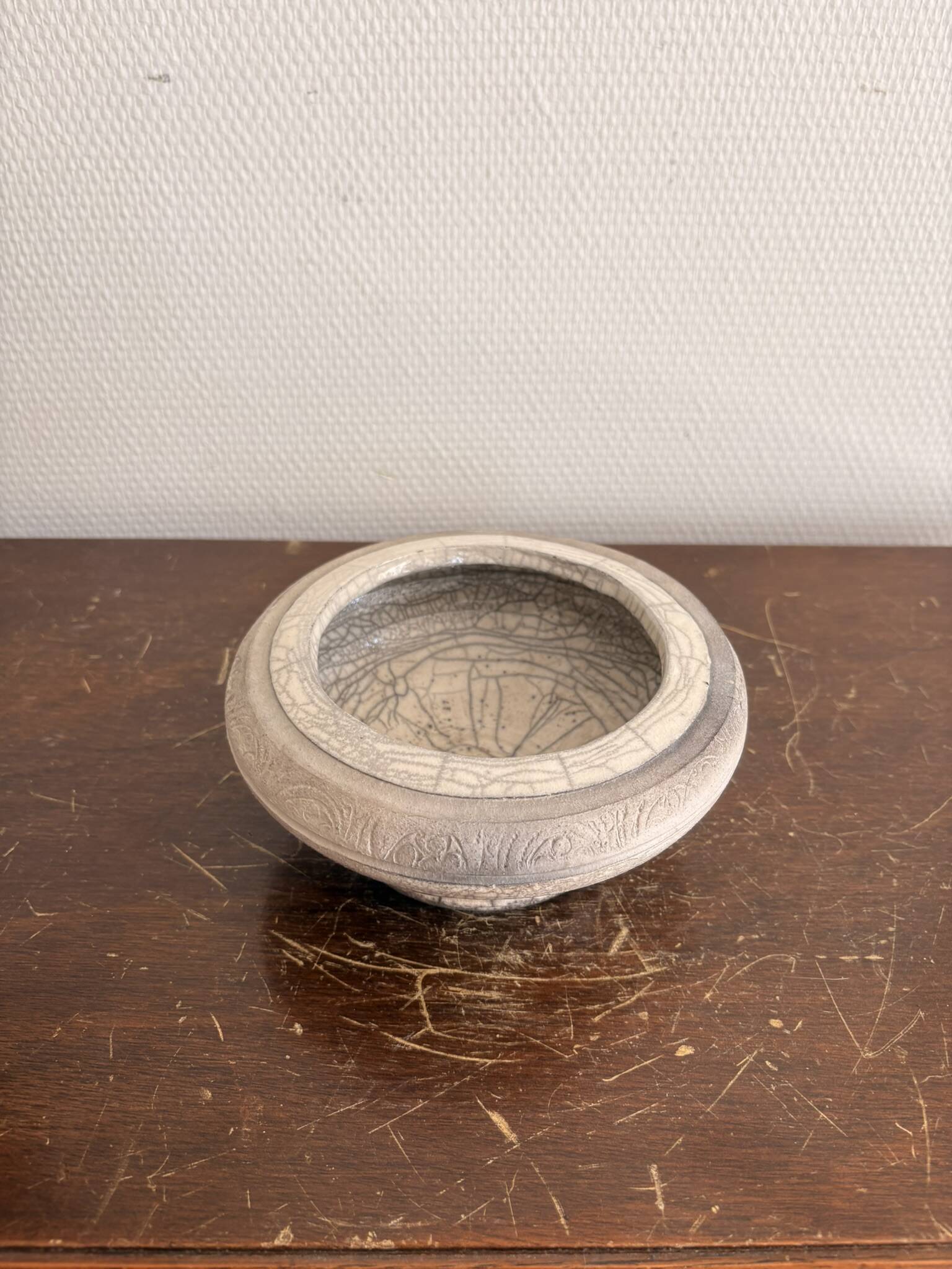 Pocket Vase Bowl Ashtray Raky Signed Pottery Craft White Zen Bowl