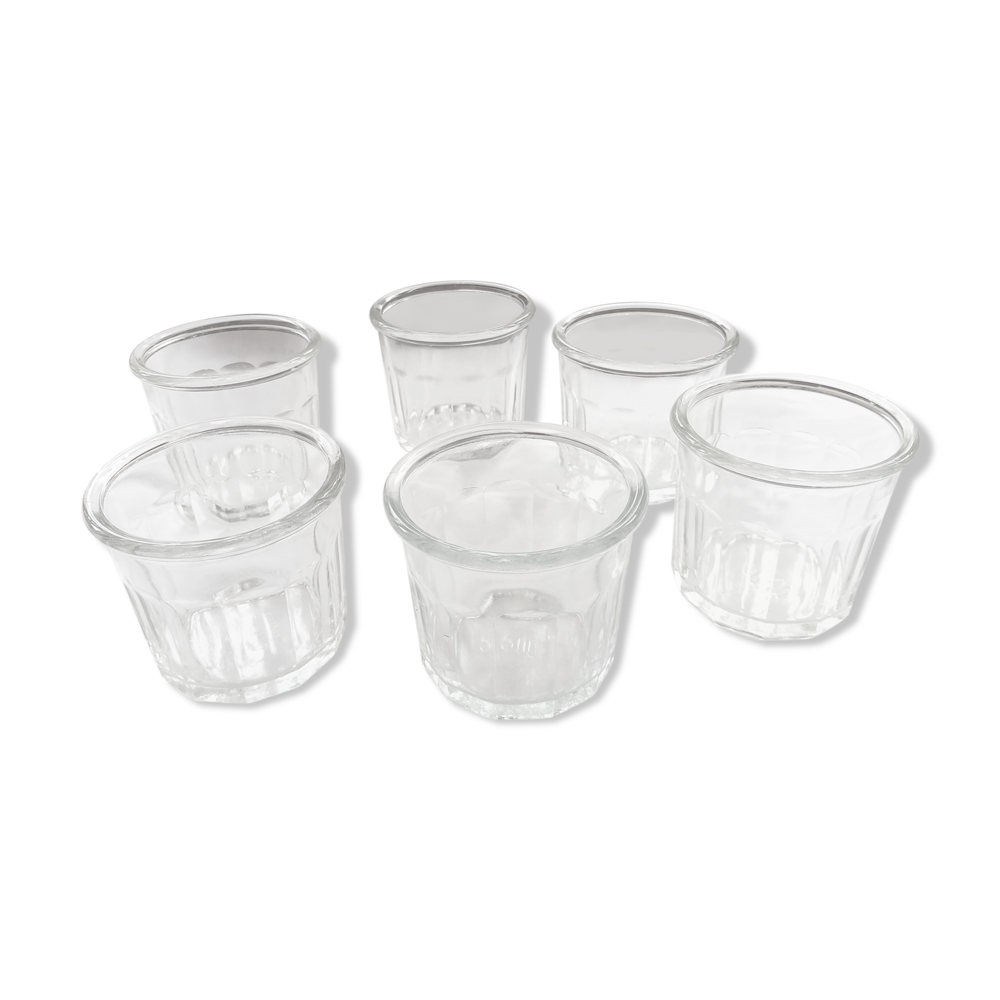 6 old glass jam jars