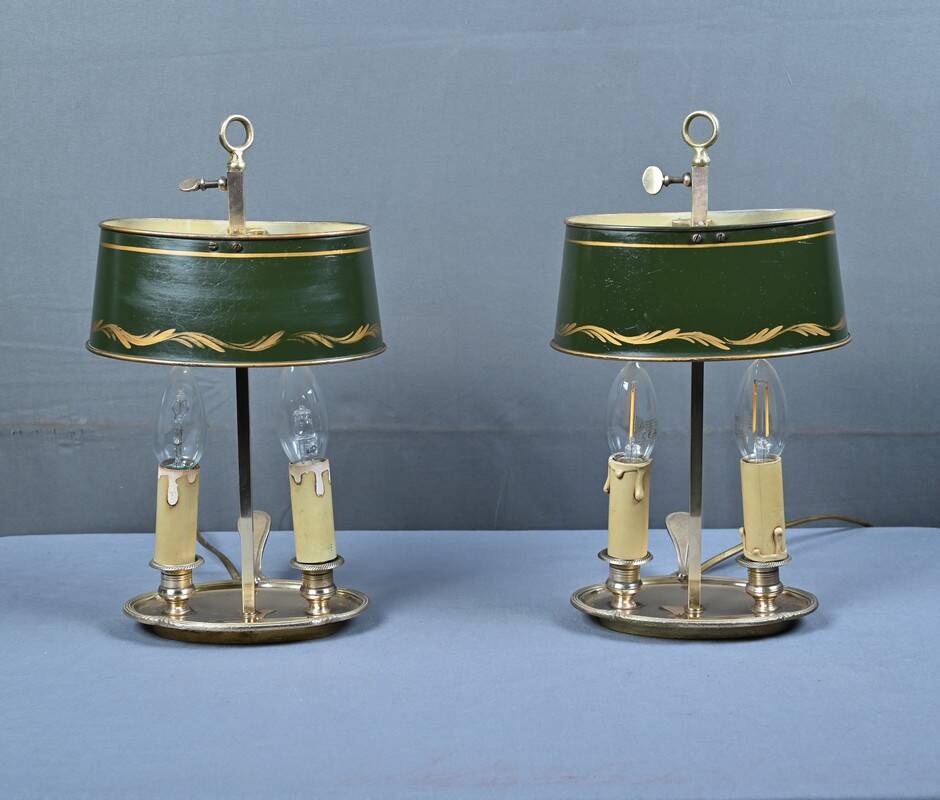 Pair of "Bouillotte" Lamps in Brass, Empire Style – Early 20th Century