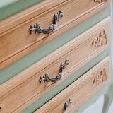 Small green Parisian chest of drawers with 3 drawers in semi-solid oak