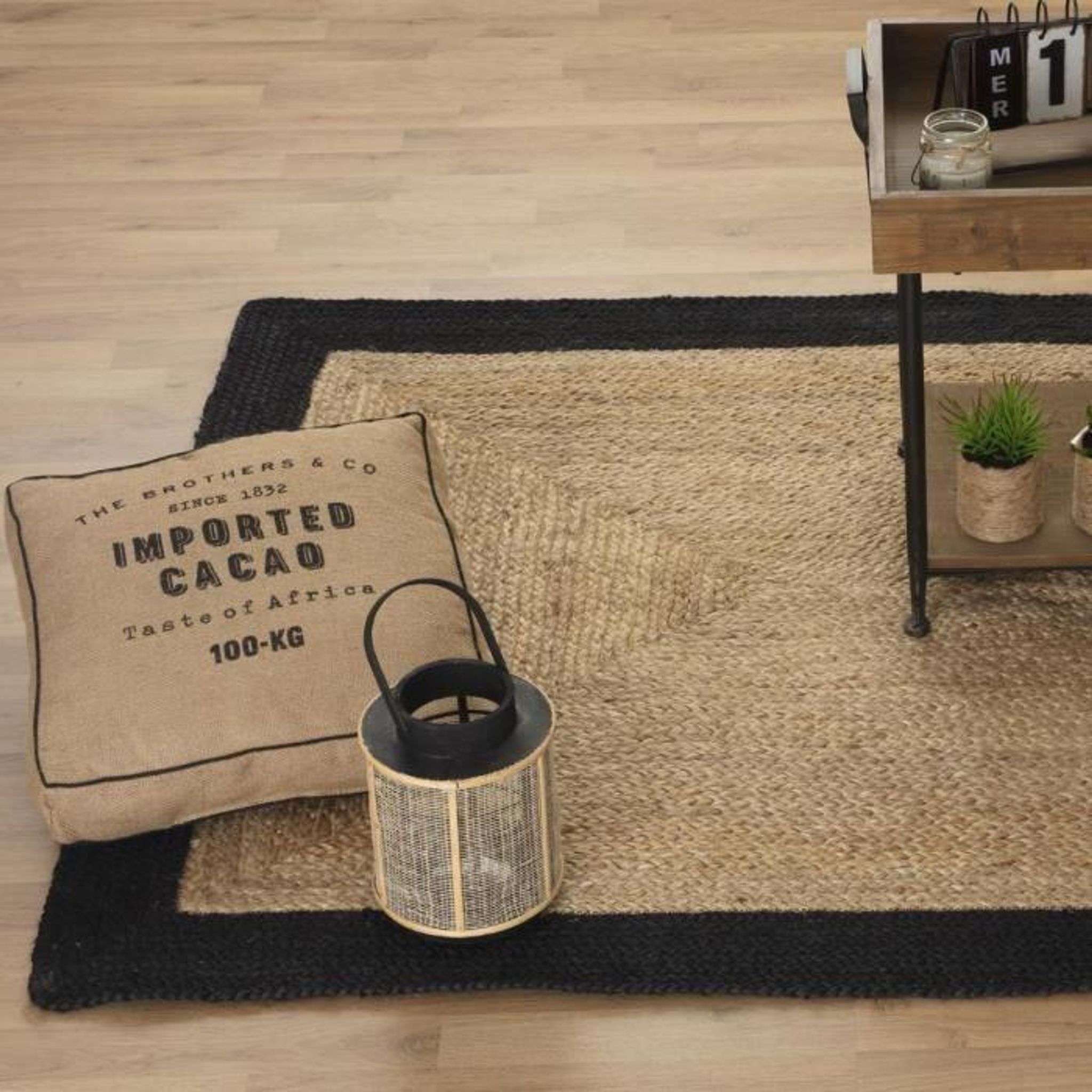 Tapis jute et coton beige et noir 120x170 cm