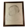 frame with printed drawing by Danish artist Il Spang Olsen of an adorable baby taking a nap