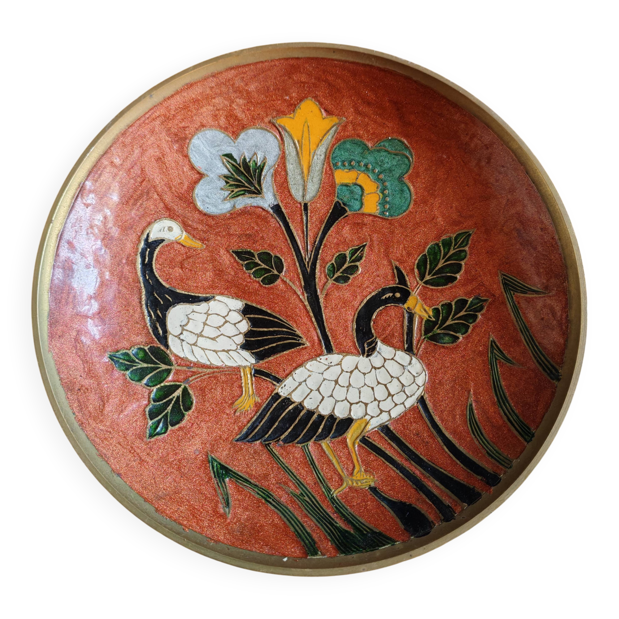 Assiette cloisonnée en laiton émaillé - India