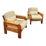 Pair of vintage pine armchairs, 1970