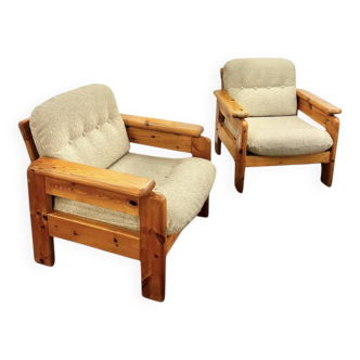 Paire de fauteuils vintage en pin, 1970