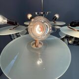 Lustre Art déco en métal chromé et verre dépoli, Tchécoslovaquie années 1930