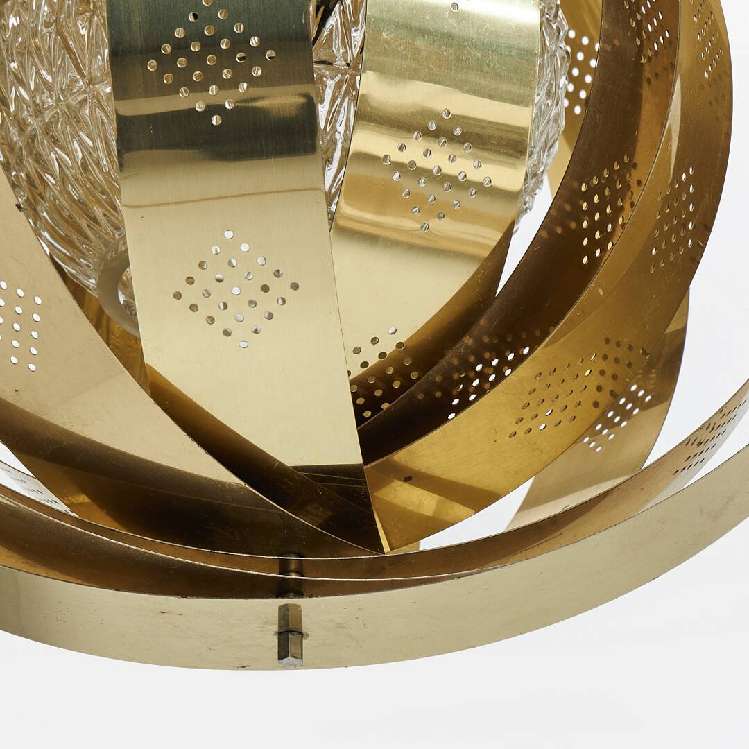 'Moon' pendant lamp, in brass and glass strips, 1970s