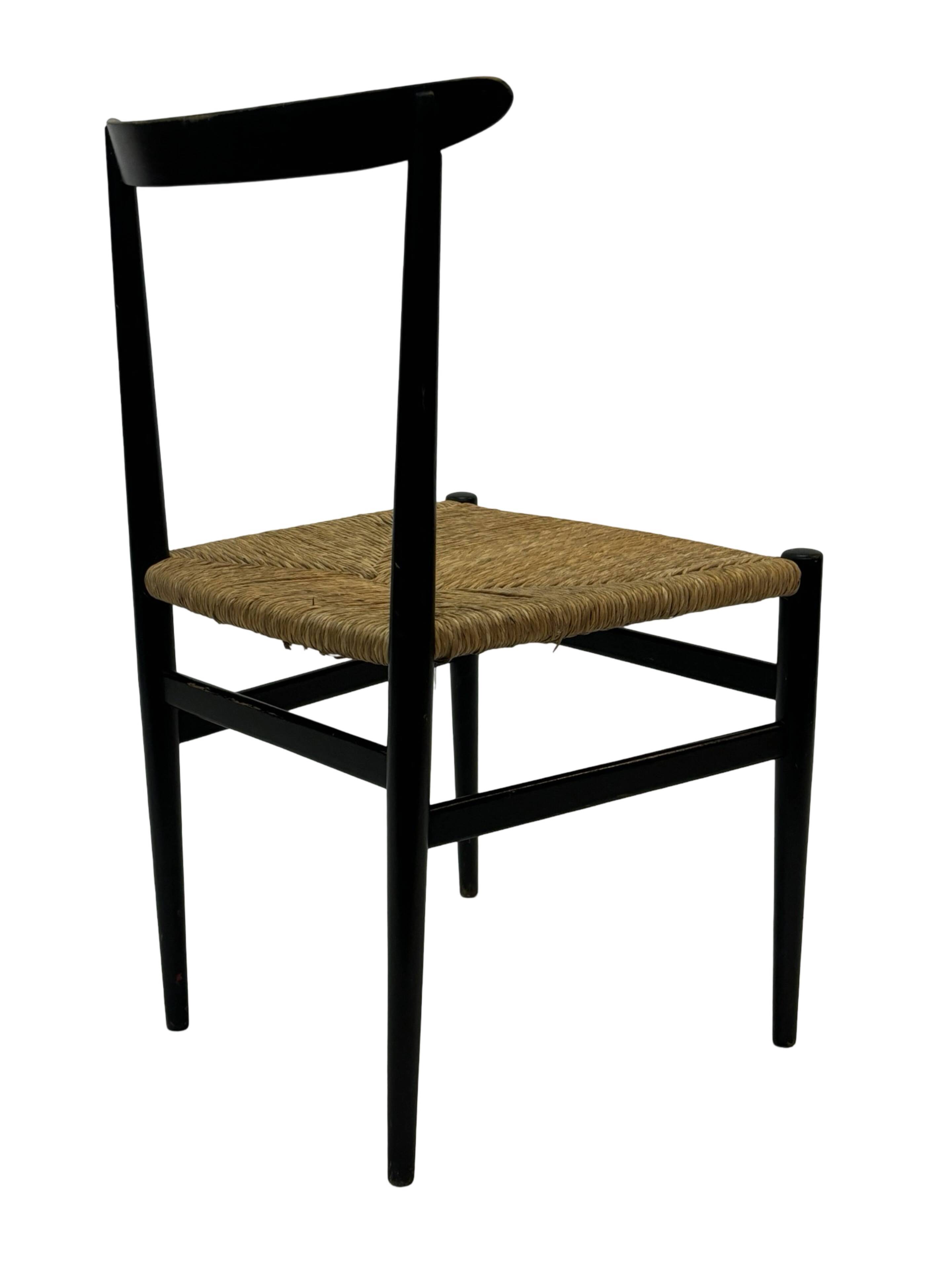 Vintage Italian rush seated chair, 1950s design minimalist