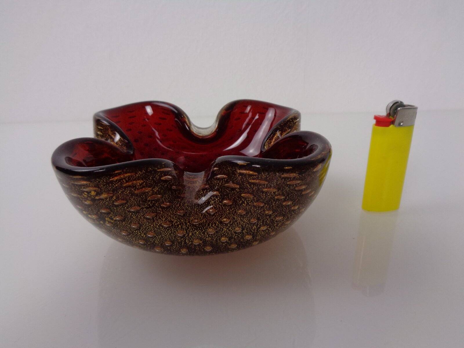 Red & Gold Murano Glass Ashtray by Barovier & Toso, Italy, 1960s