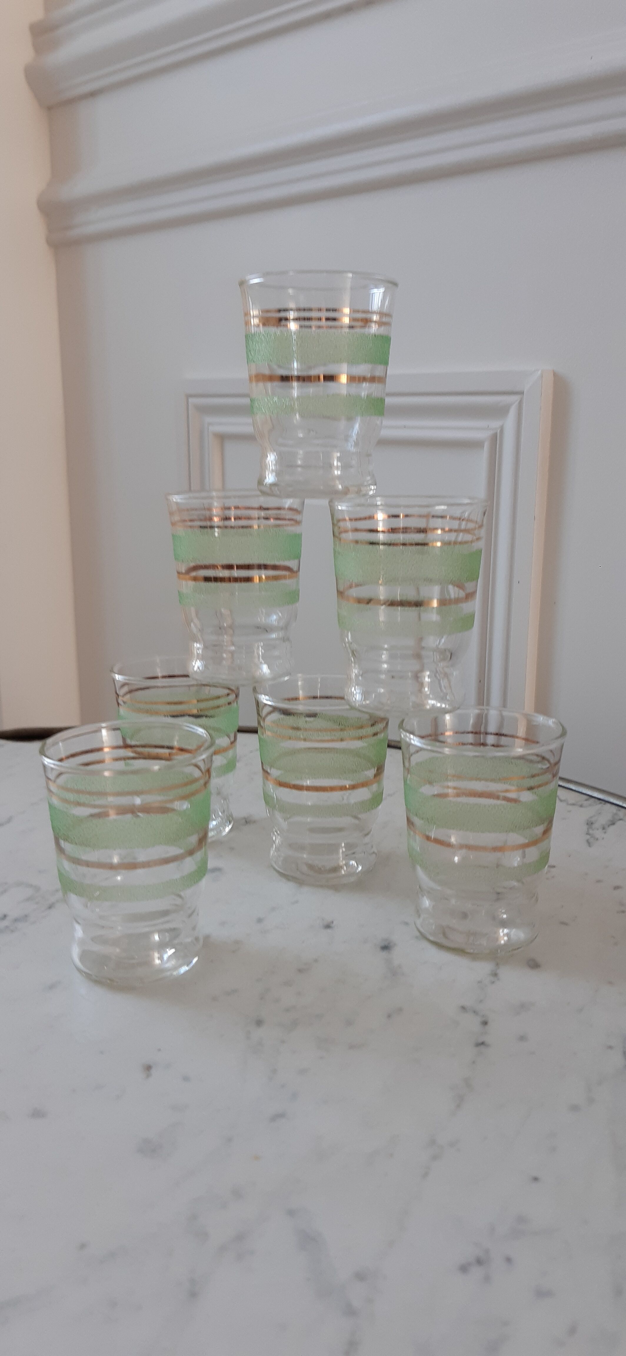 Set of 7 glasses light green granite years 50-60