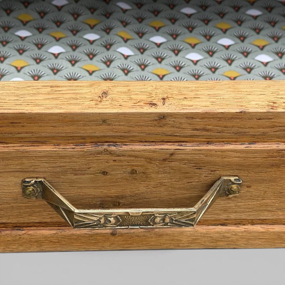 Art Deco bonnetière wardrobe from Paris in raw and solid oak.