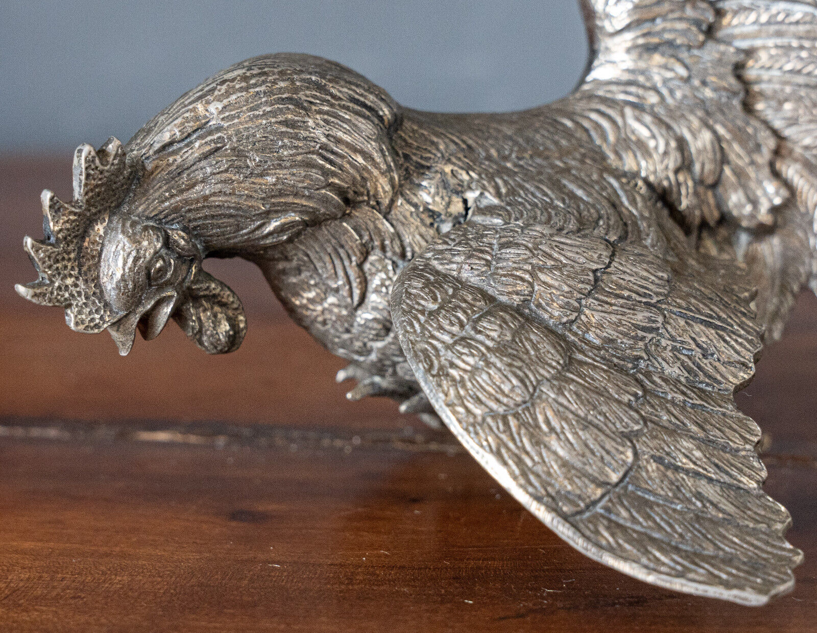 Two roosters in silver metal mid-twentieth century