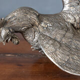 Two roosters in silver metal mid-twentieth century