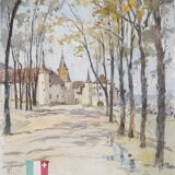 René LEVERD: Switzerland, Château de Colombier, original signed watercolour.