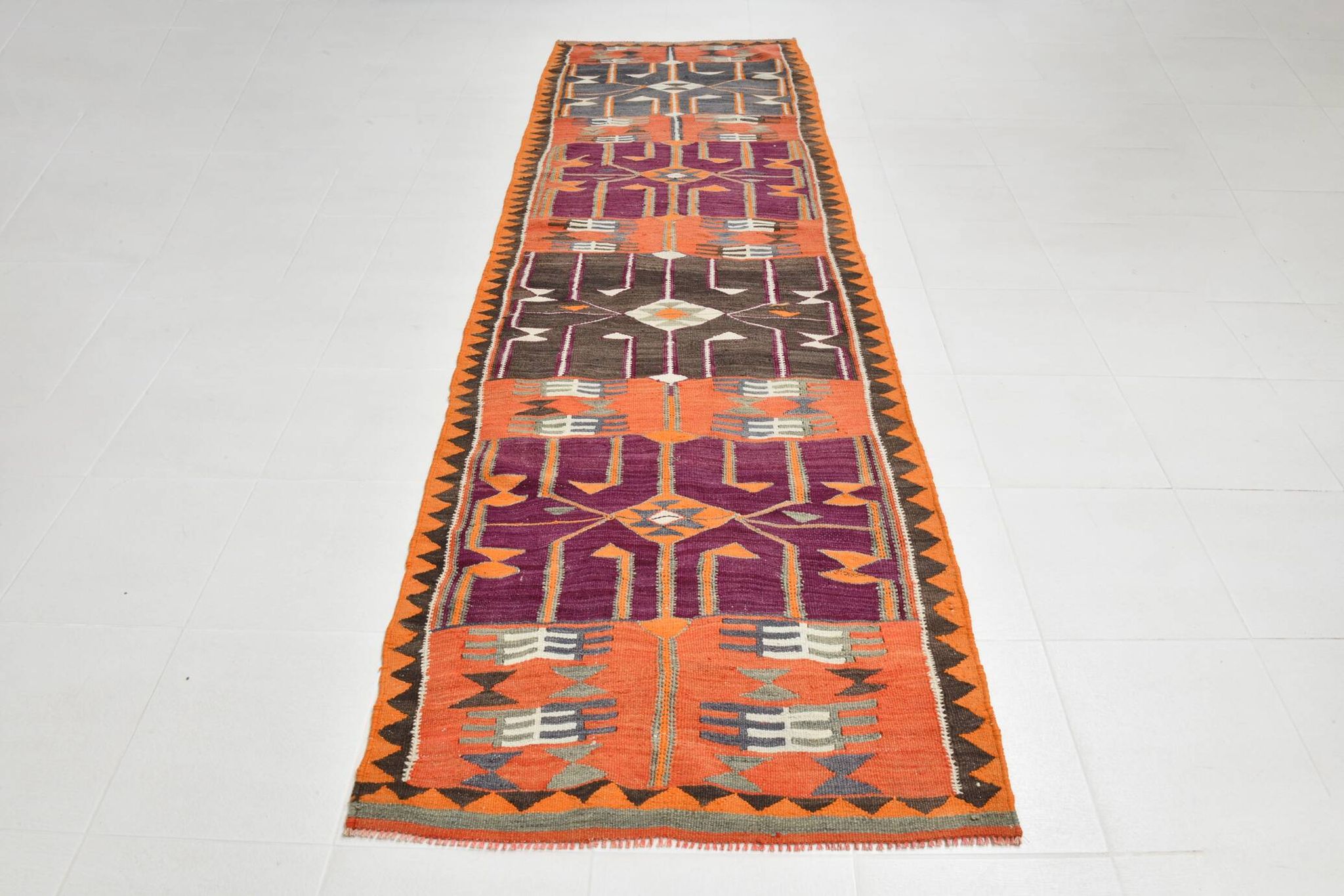 4x12 Kilim Multicolor Rare Size Pattern Kilim Rug, 113x364Cm