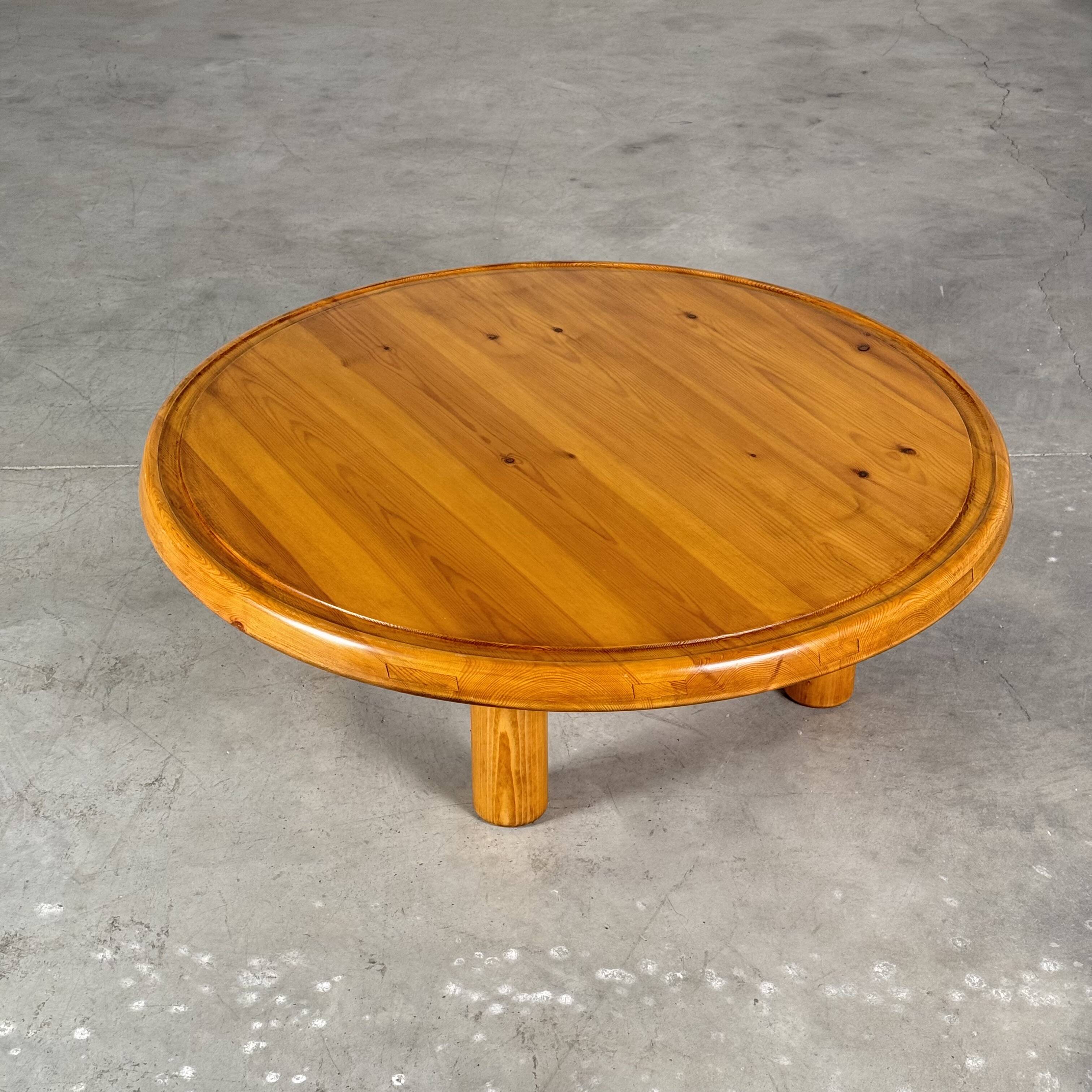 Round Pine Coffee Table, Charlotte Perriand for Les Arcs, France, 1960s