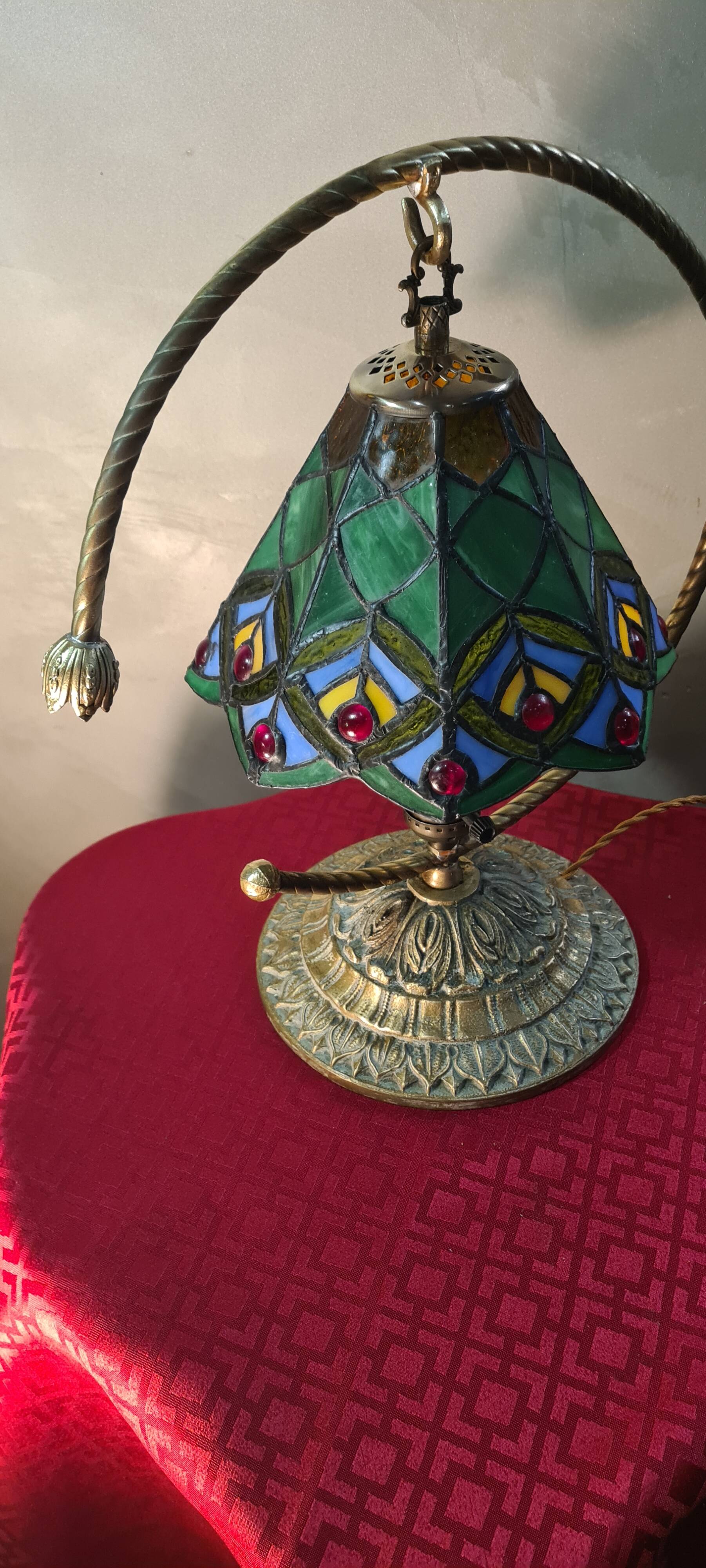 bronze and brass lamp tiffany style glass lampshade 38x32 inter on socket