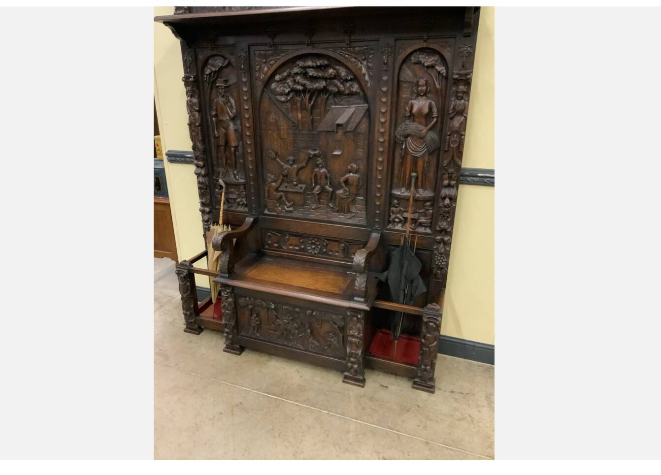 Antique impressive wardrobe with bench trunk.