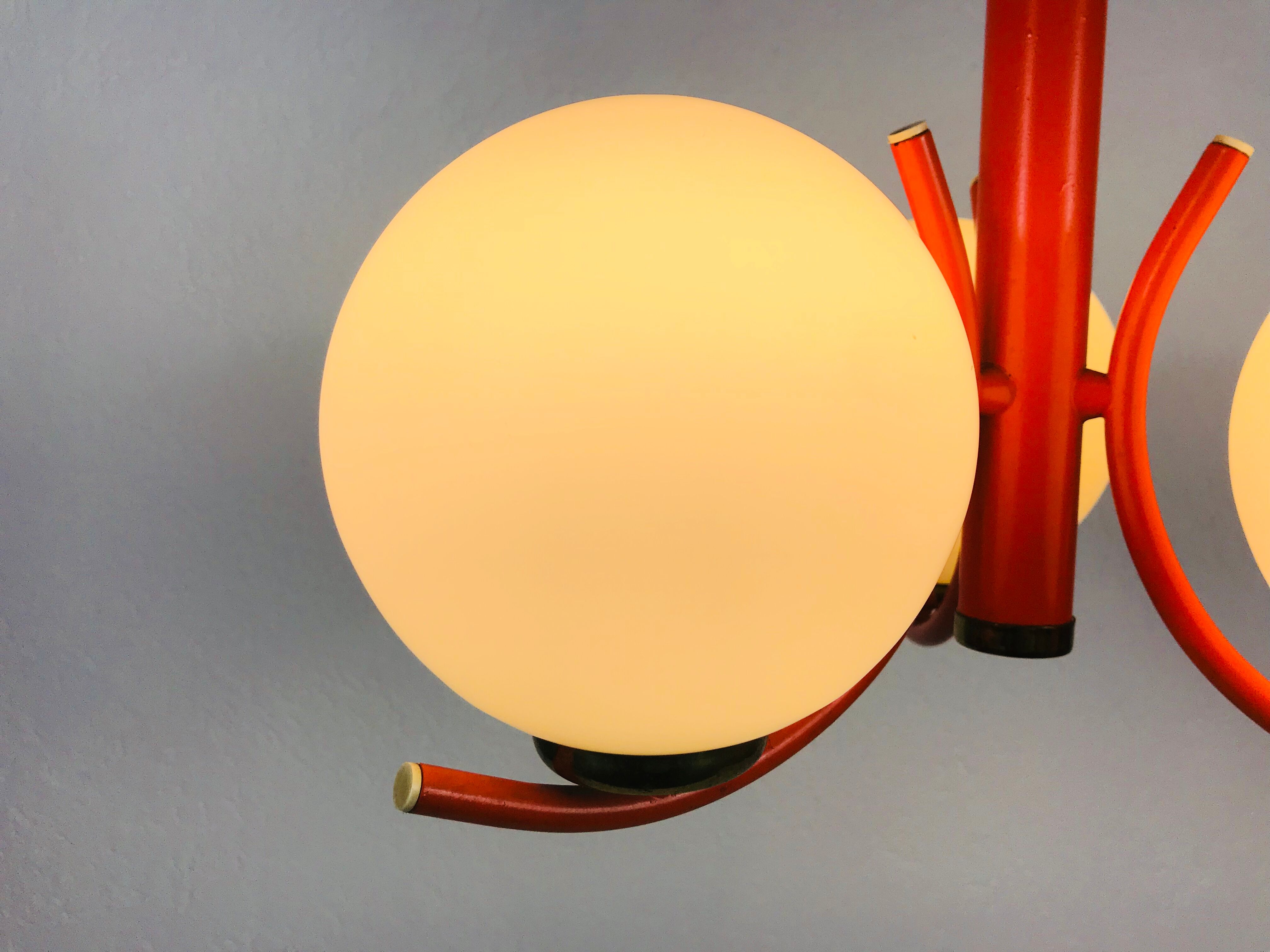 Richard Essig orange chandelier with opaline glasses, 1970