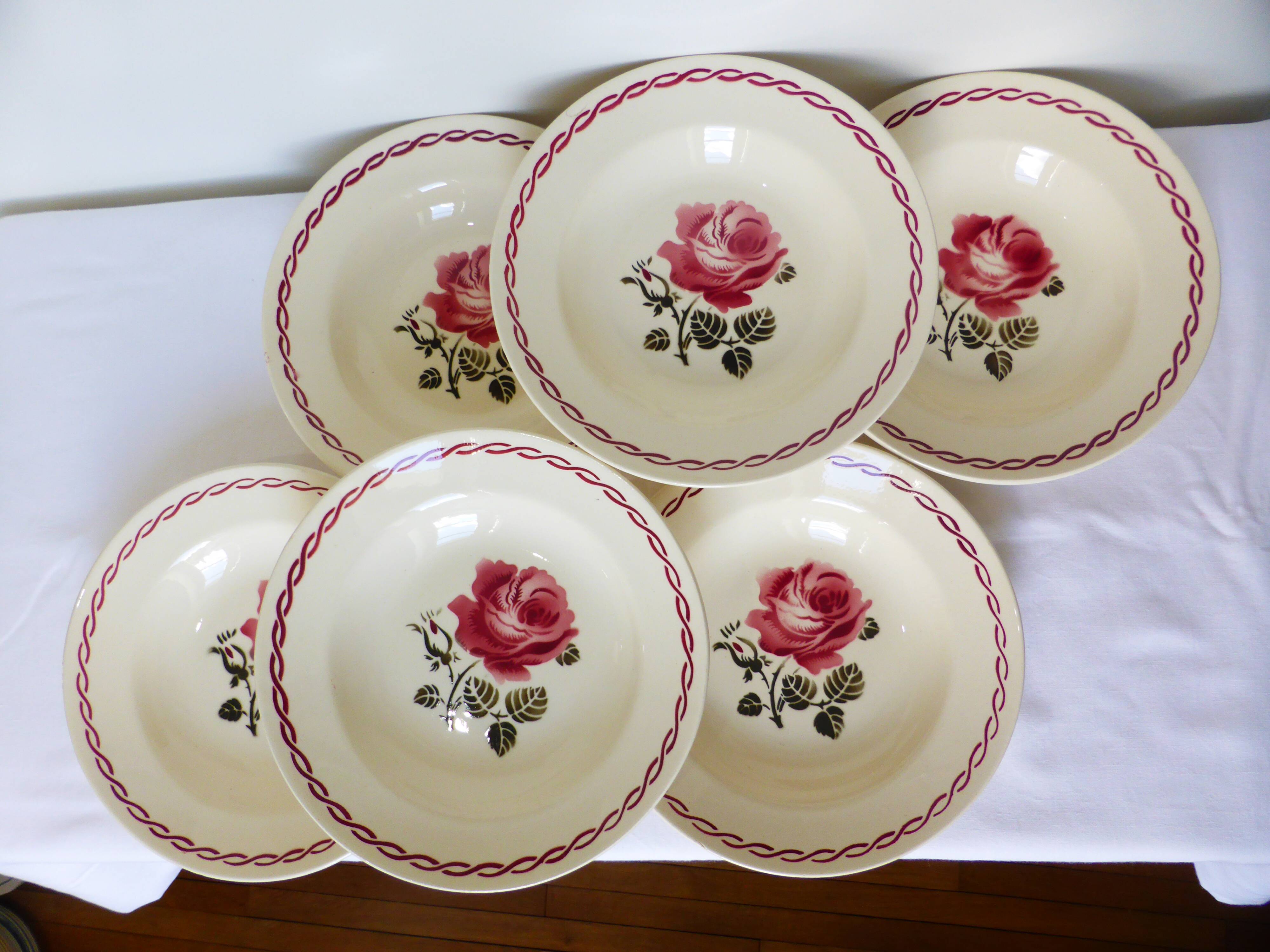 6 vintage Badonviller soup plates, Germaine model 220635