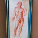 Large Sketch / Sanguine Painting of a Naked Man, signed ROULOT 66