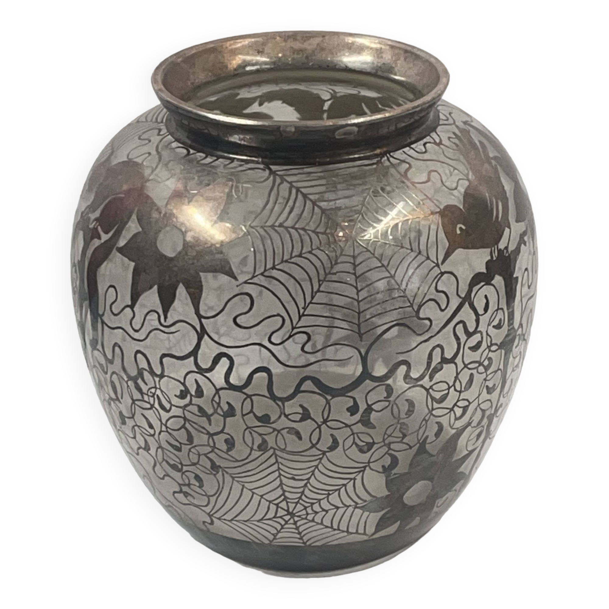 Old silver enameled vase? - art nouveau - decor provided cat, squirrel, bird