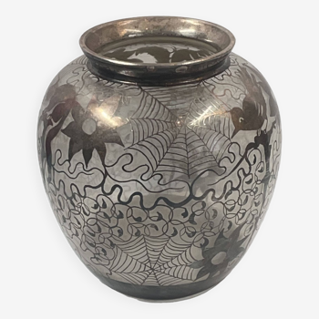 Old silver enameled vase? - art nouveau - decor provided cat, squirrel, bird