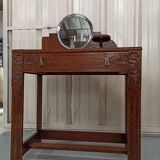 Art deco wooden dressing table oak round mirror