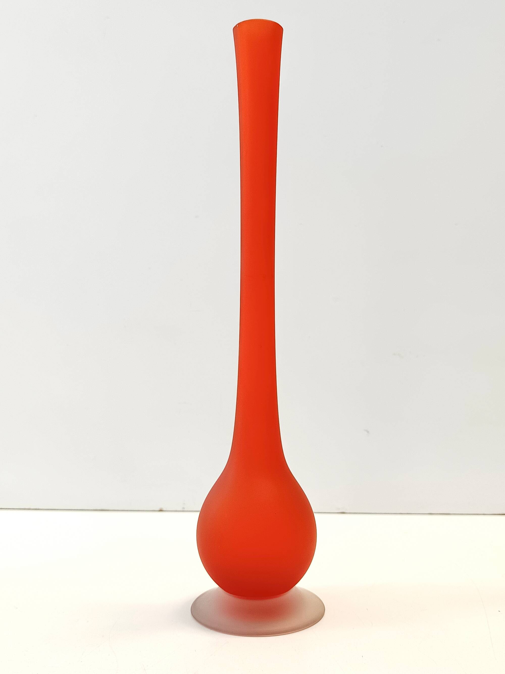 Orange Blown and Etched Glass Tulip Vase by Carlo Moretti, Italy