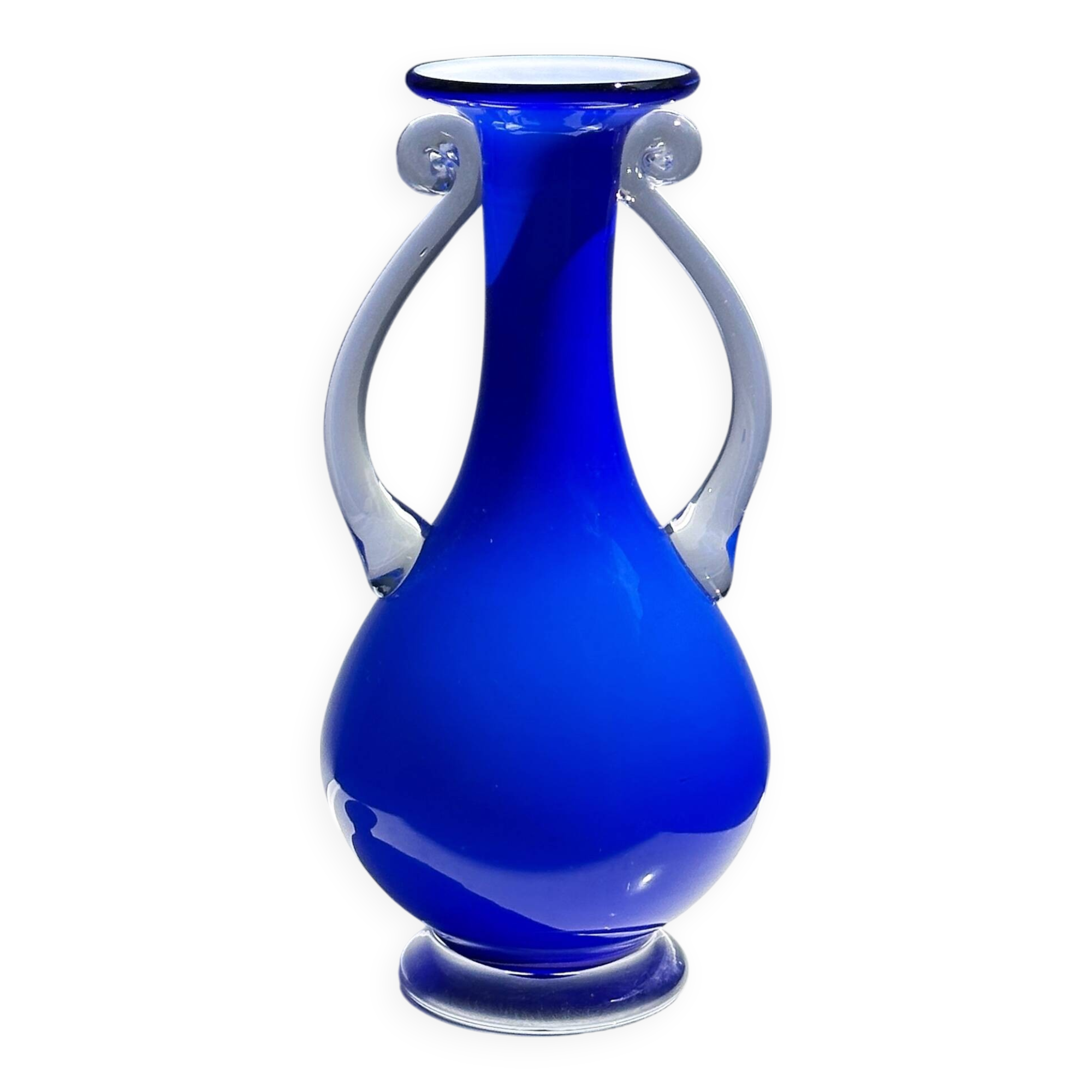 Postmodern handle vase kobalt blue postmodern