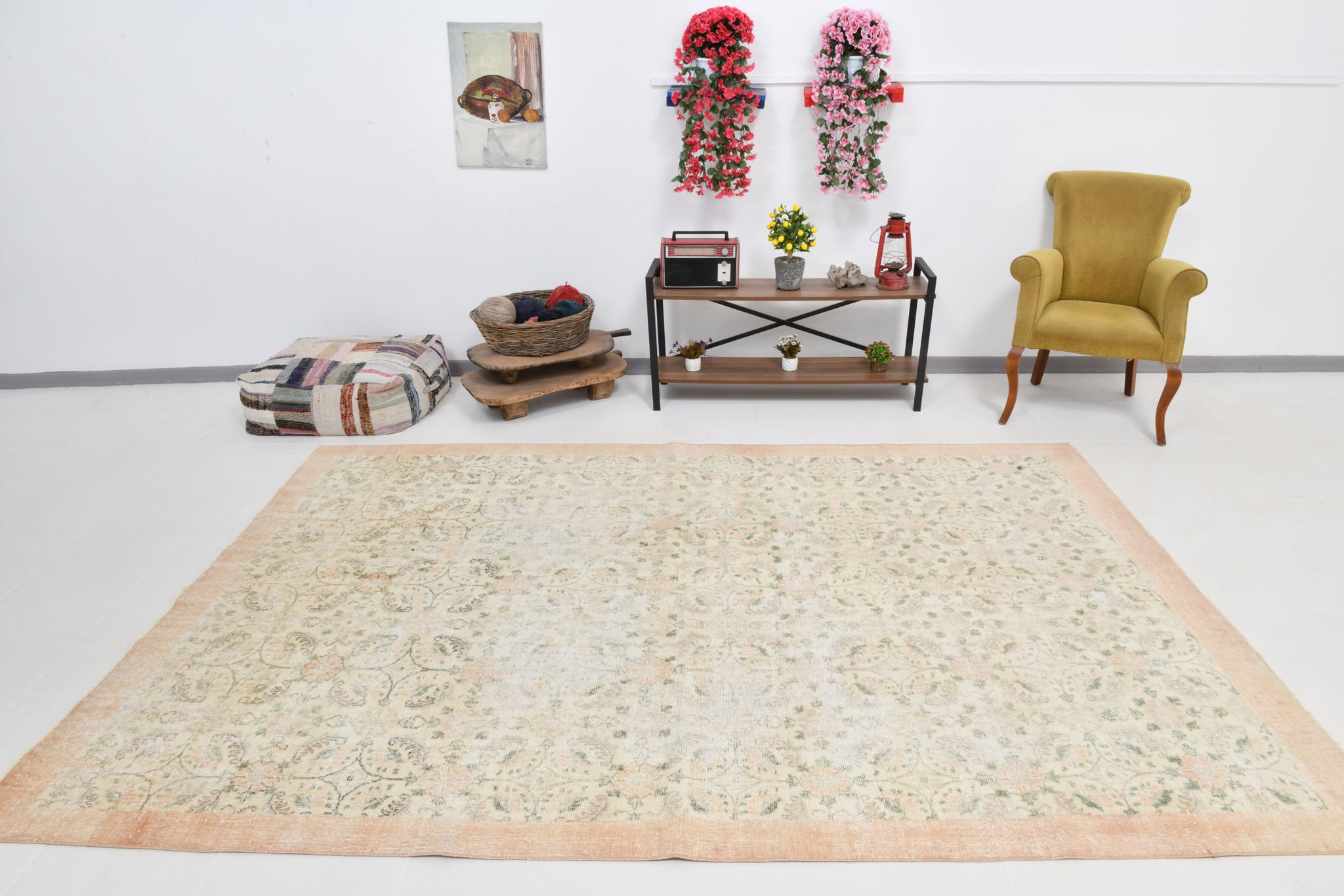7x10 Large Floral Handmade Vintage Rug, 209x312Cm