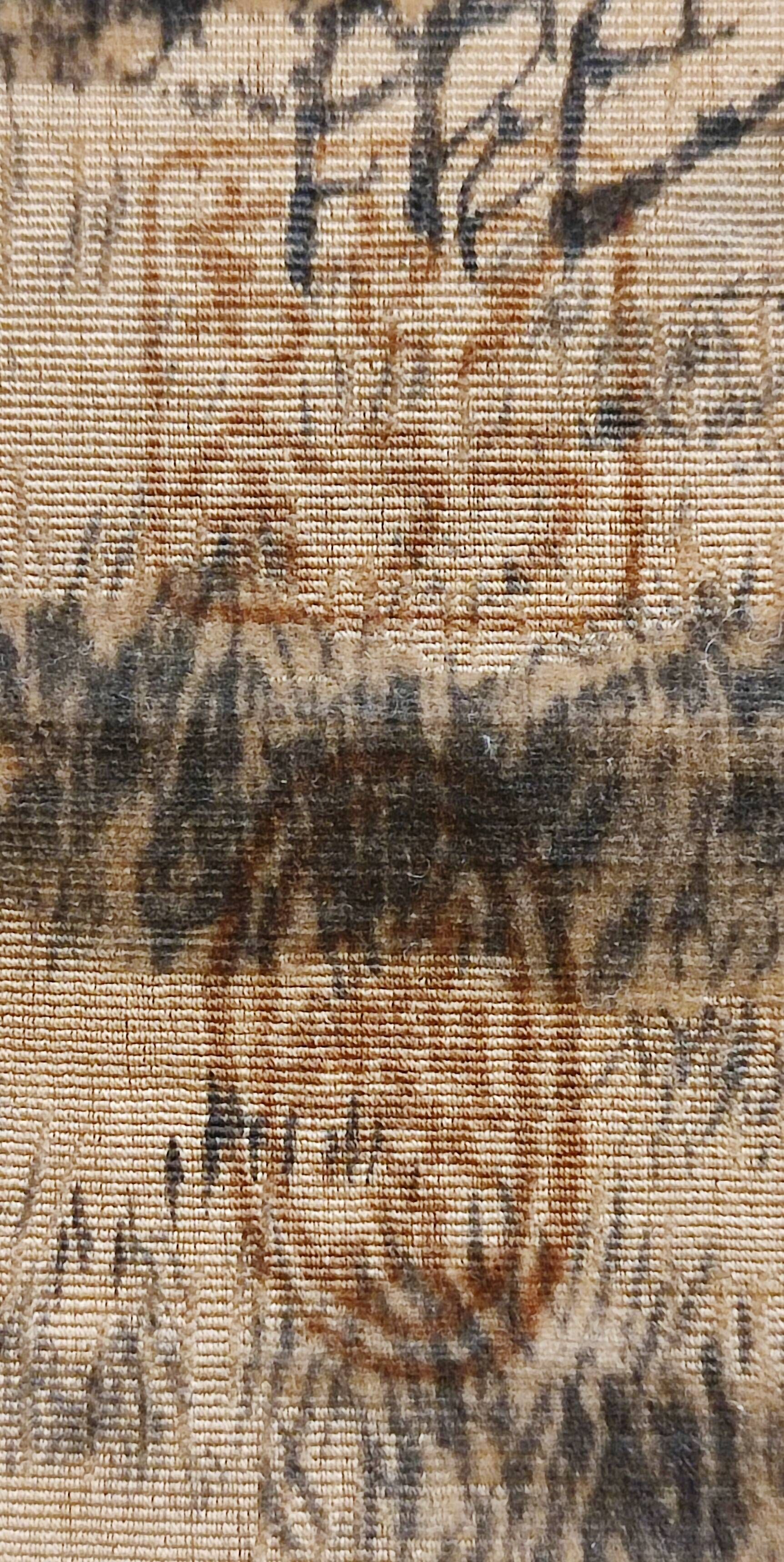 Fabric fan from the late 19th century, lake-themed in velvet flock.