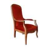 Walnut and velvet voltaire armchair