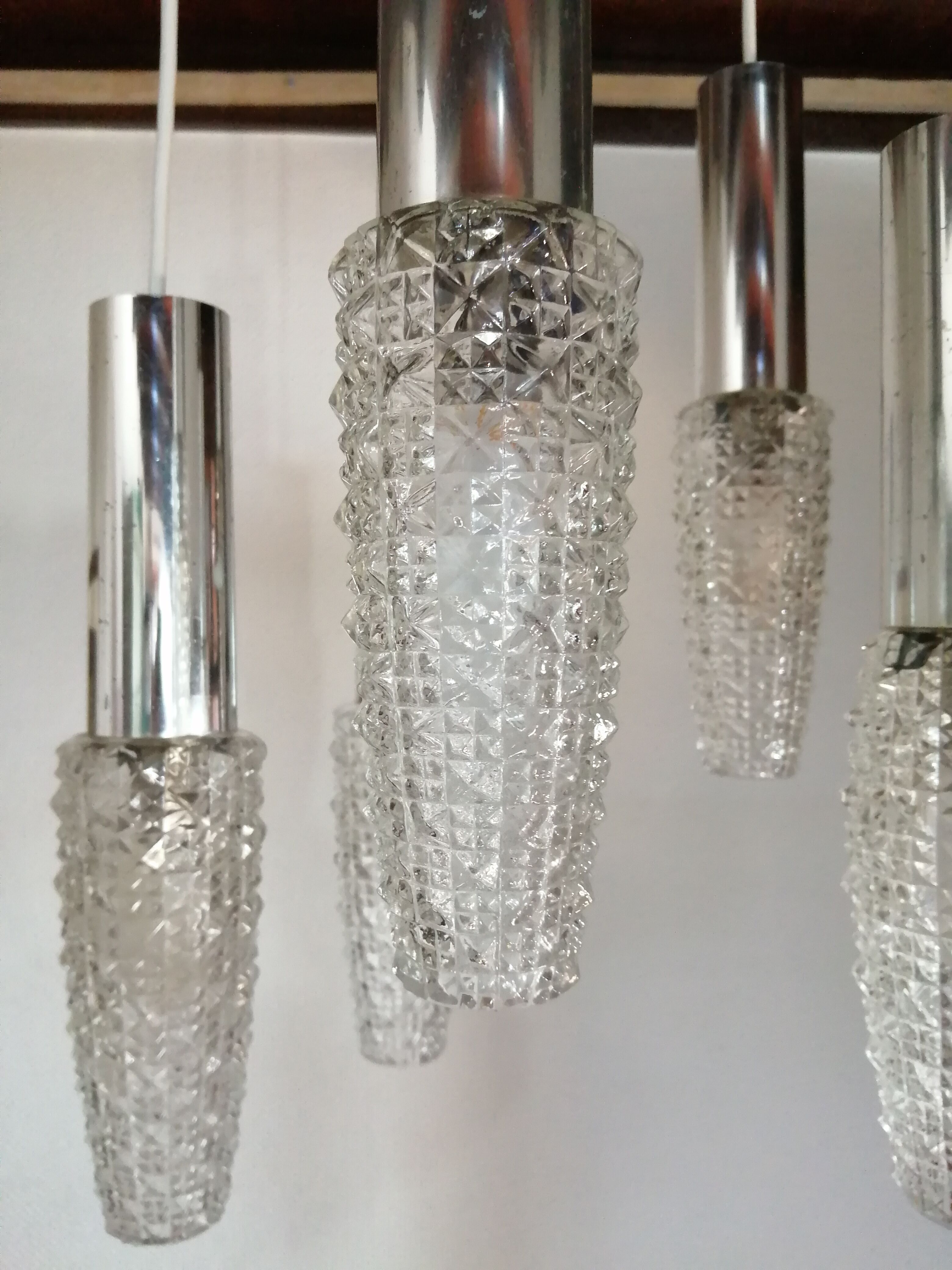 Waterfall chandelier space age 5 branches with tulips chiseled in glass 1960