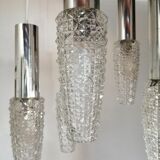 Waterfall chandelier space age 5 branches with tulips chiseled in glass 1960