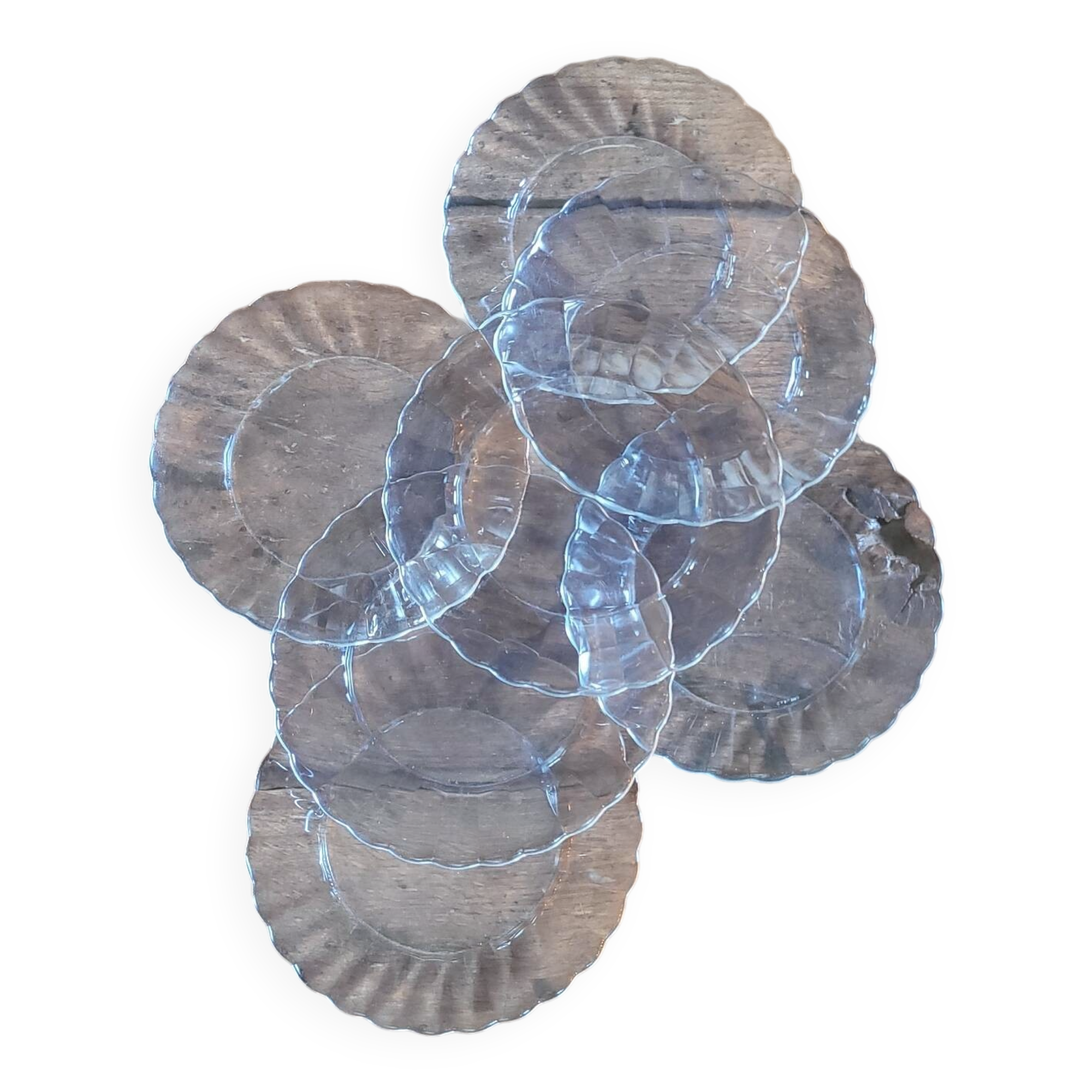 7 petal-shaped glass dessert plates – 1960s–1970s