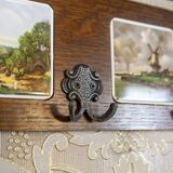 Early 20th Century Dutch Oak Wall Coat Rack with Decorative Tiles, 1950s