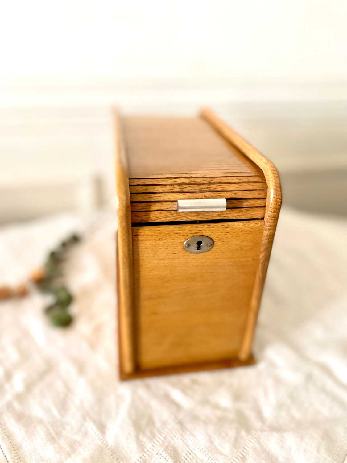 Wooden index card box vintage curtain file